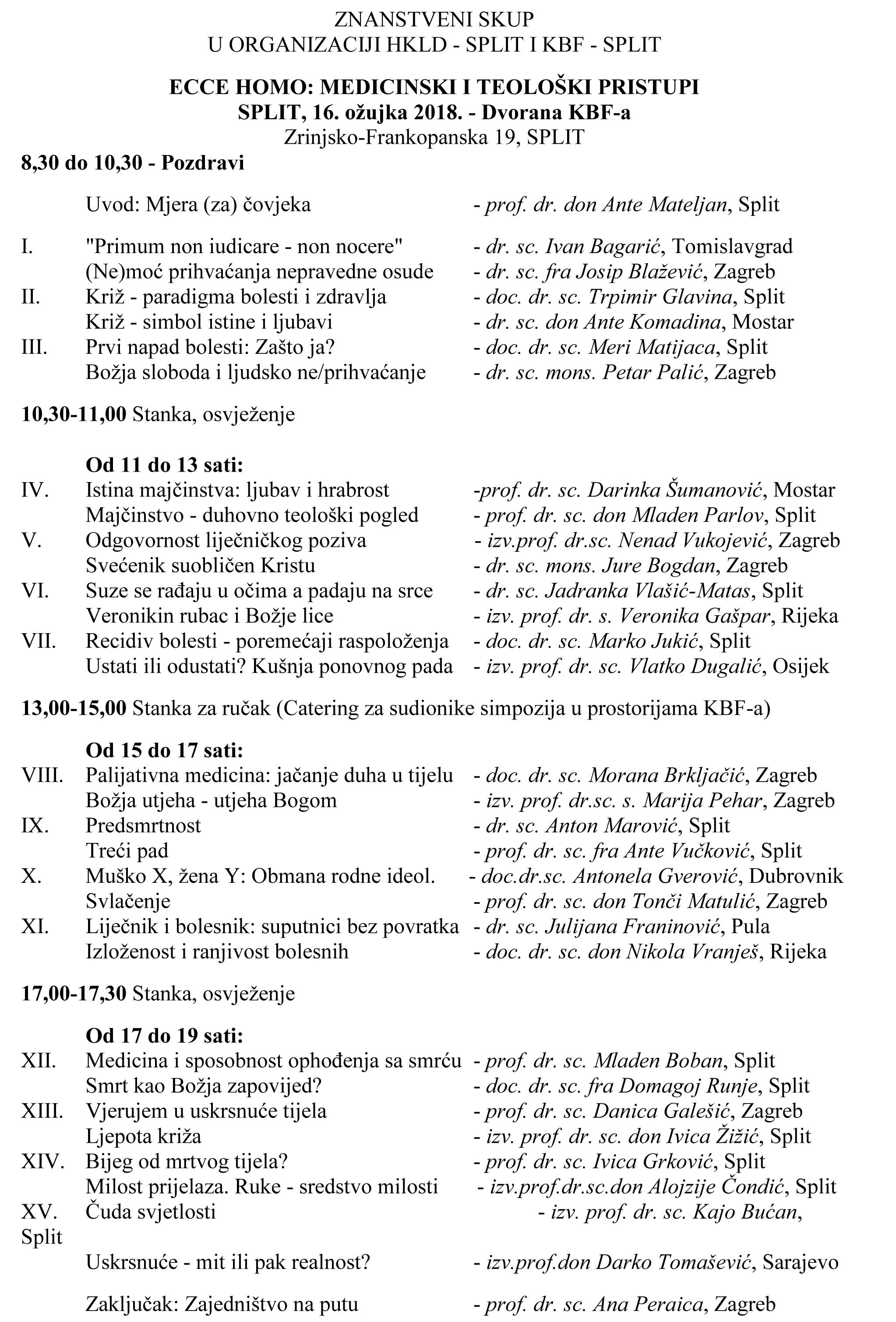 Program simpozija Ecce homo i proslave 25 godina Podružnice Split 1