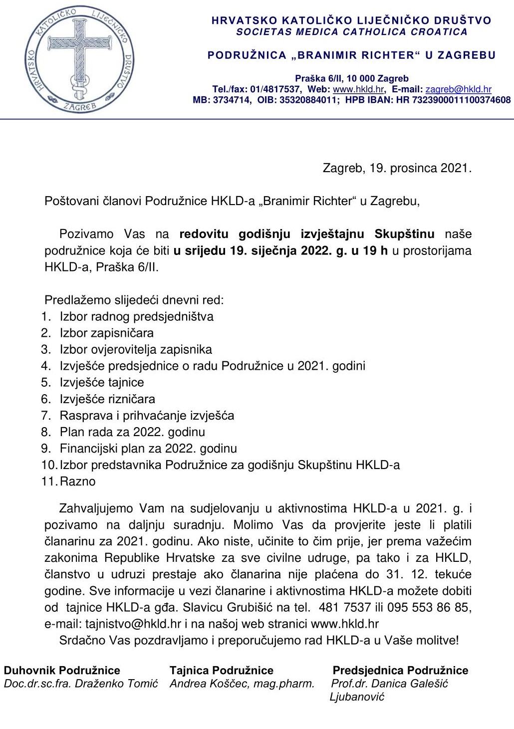 Poziv za skupštinu 19. 1. 22. a